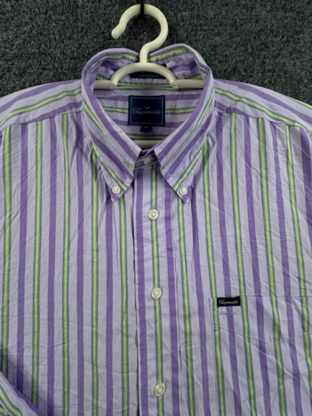 Faconnable Green Purple Button-Down XL All Cotton USA Long Sleeve Men Shirt